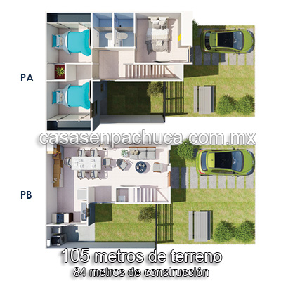 plano venta de casas en pachuca 2 pisos 3 recámaras